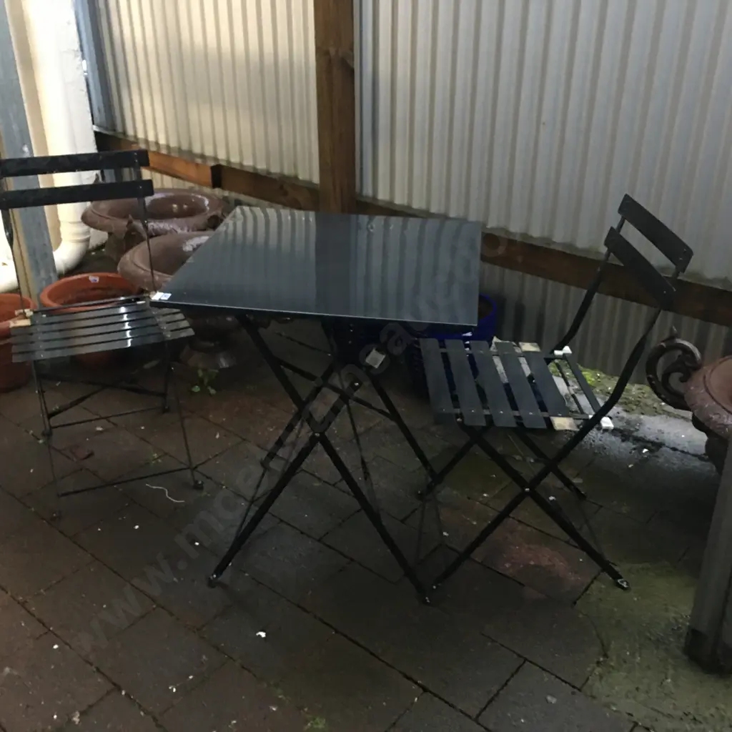 Black Patio Fold-Up Square Table & Two Chairs Image 1++