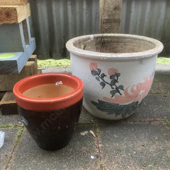 Painted Garden Pot & a Black & Terracotta Garden Pot