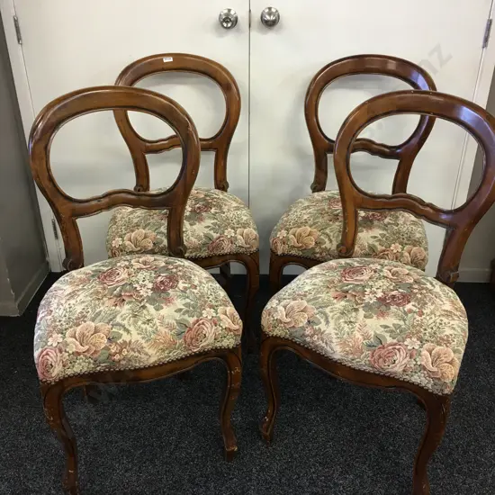 Set of Four Antique Mahogany Balloon Back Side / Dining Chairs
