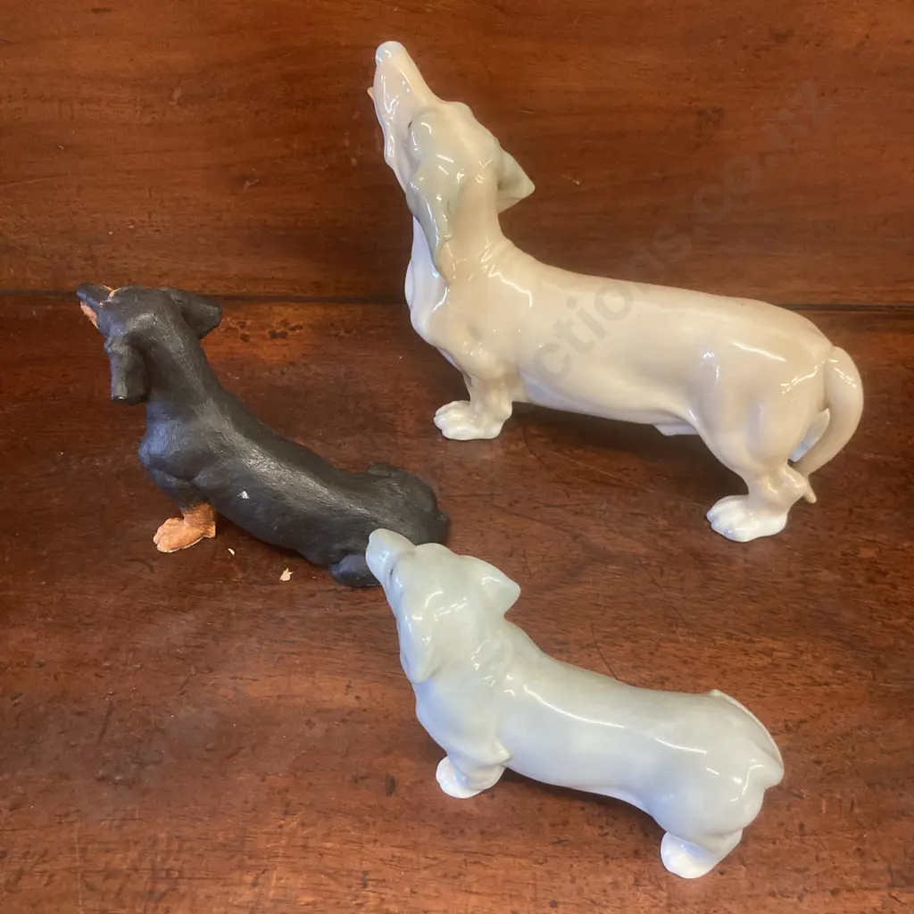Lot of 3 Dachshund Figurines. 15 x 25 to 8 x 15cm Image 1++