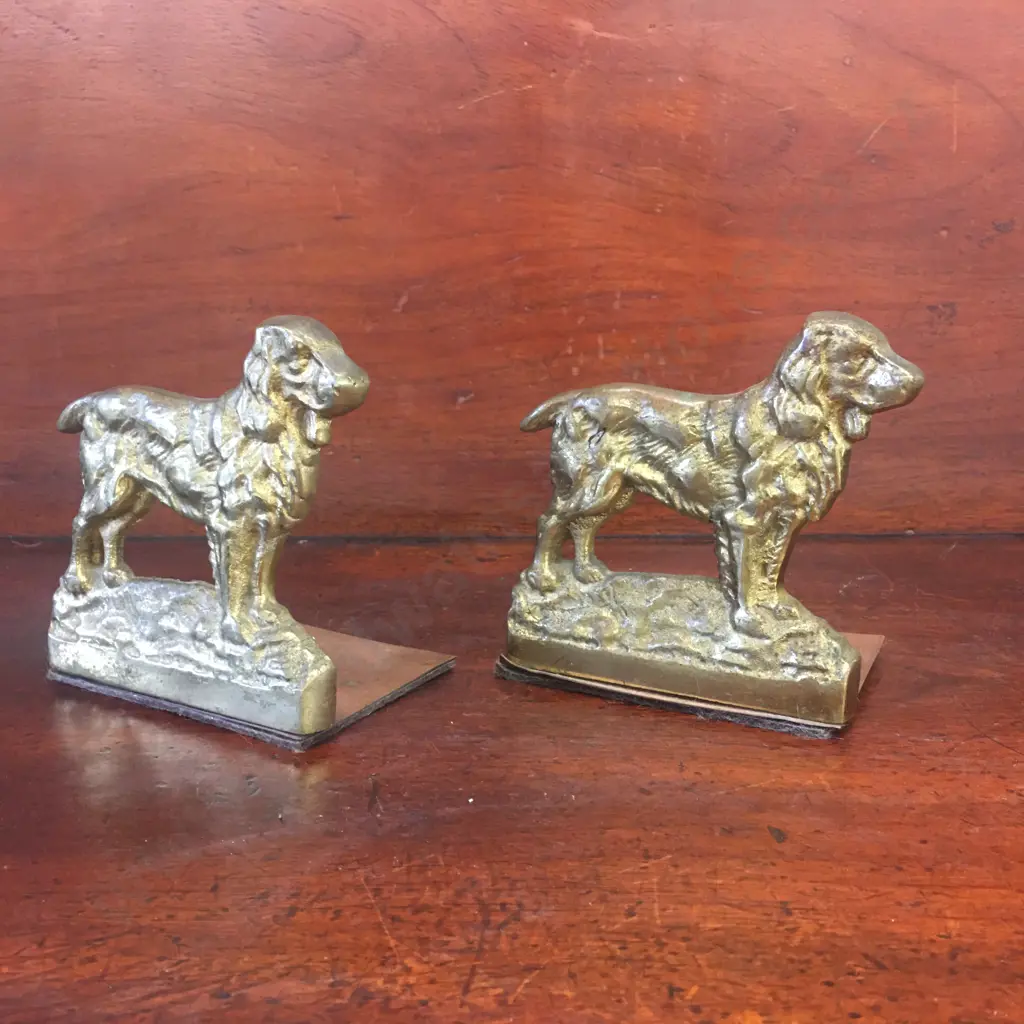 Pair Of Brass Spaniel Book Ends H12cm. Image 1++