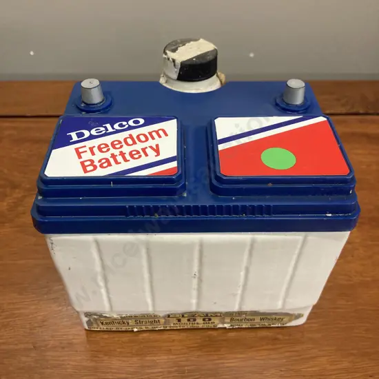 Delco Freedom Battery Jim Beam Whiskey Decanter, 1970s. 12 x 13cm