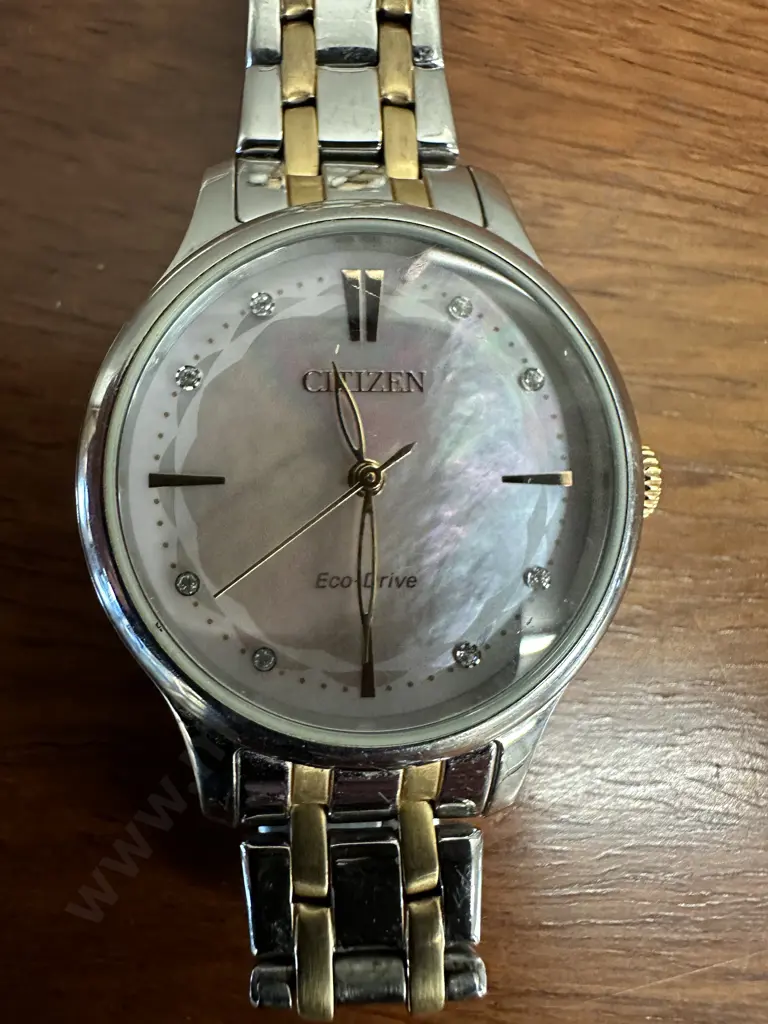 Ladies Citizen Watch Mother Of Pearl Face & Small Clear Stones Image 1++