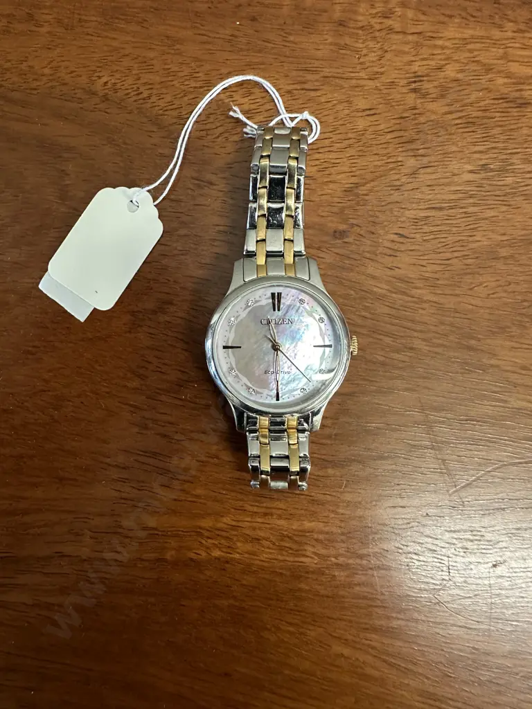 Ladies Citizen Watch Mother Of Pearl Face & Small Clear Stones Image 1++