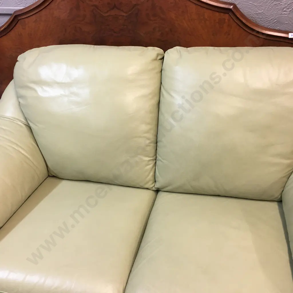 Natuzzi Sage Colour Leather 3+2 Lounge Suite, Black Turned Wooden Feet. Image 1++