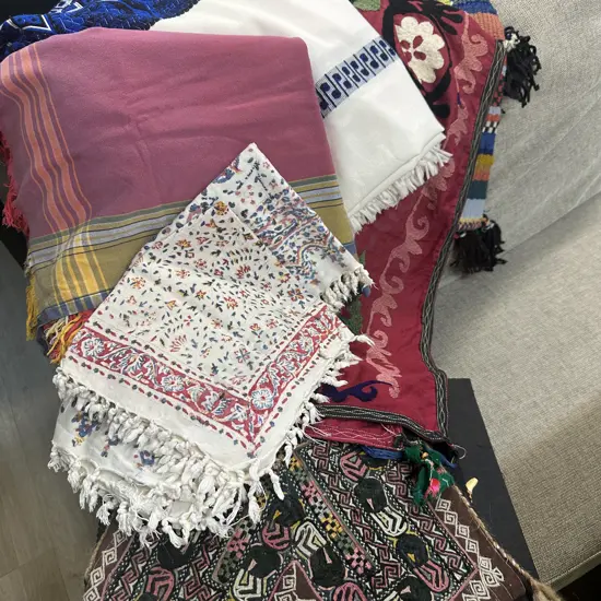 Selection Of Linen Including Wall Art, Table Cloths Etc