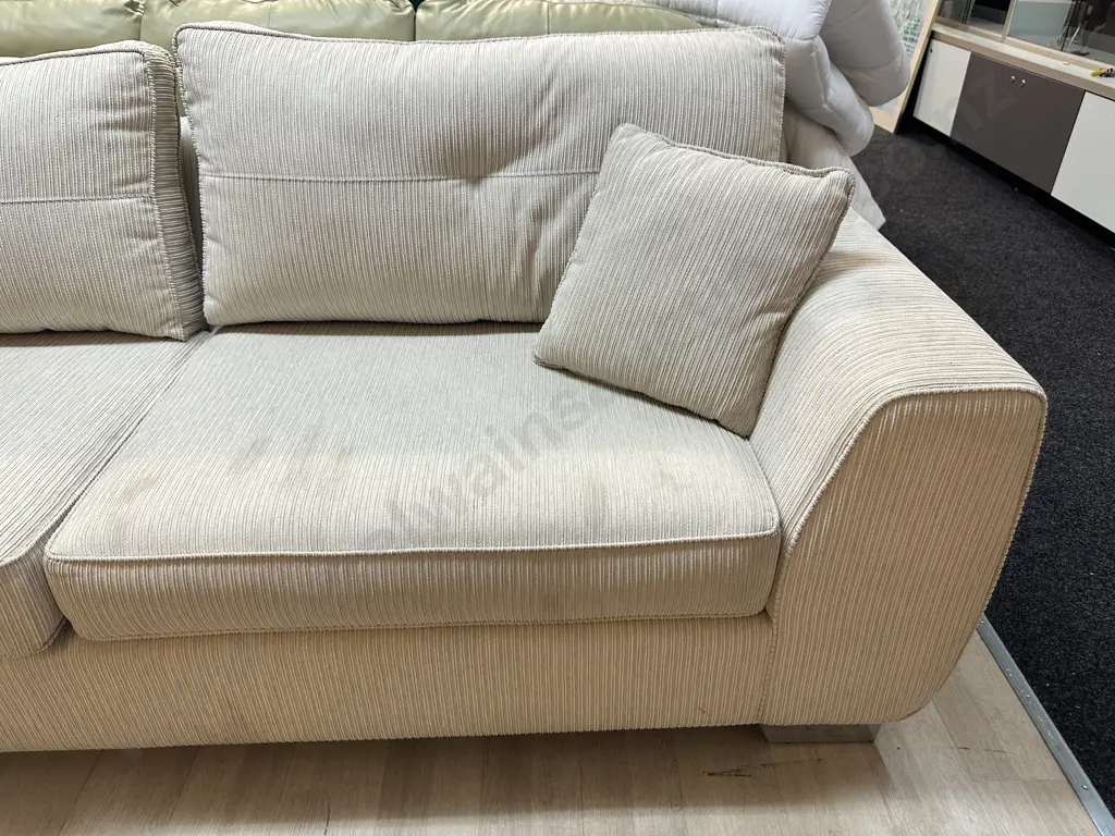 Cream Ribbed Modernist 2.3m Couch, Square Arms Image 1++