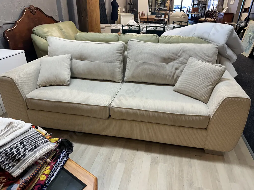 Cream Ribbed Modernist 2.3m Couch, Square Arms Image 1++