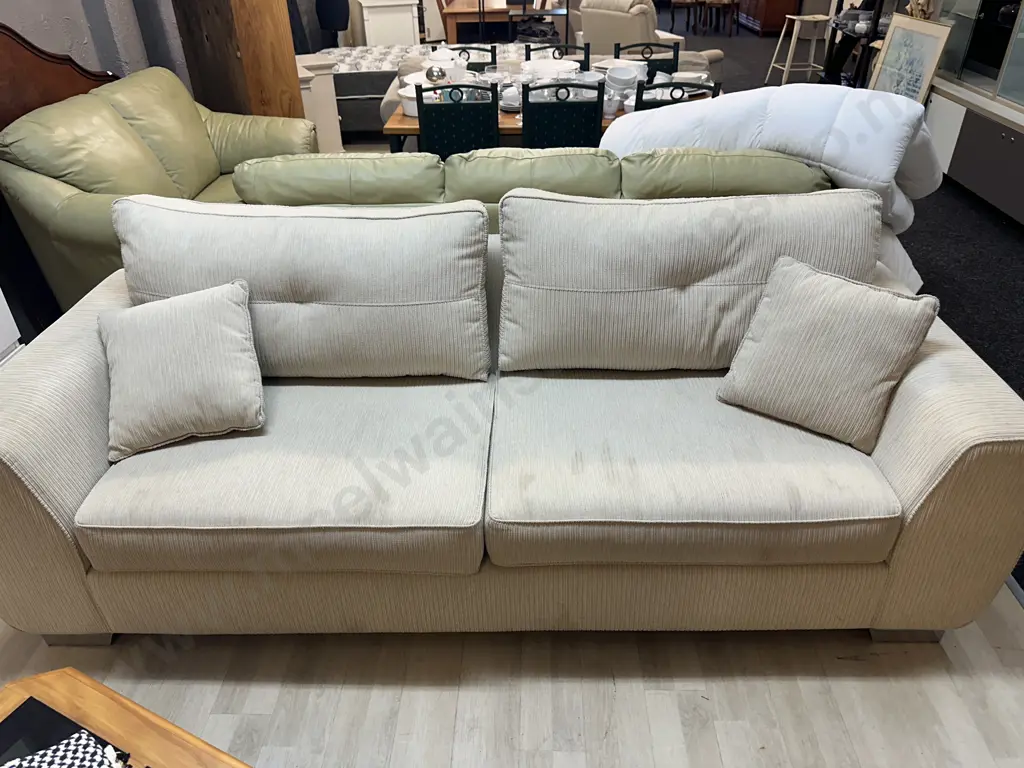 Cream Ribbed Modernist 2.3m Couch, Square Arms Image 1++