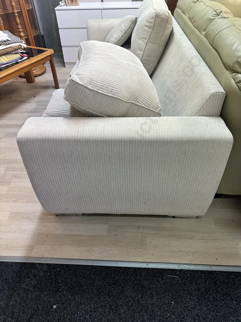 Cream Ribbed Modernist 2.3m Couch, Square Arms Image 1++