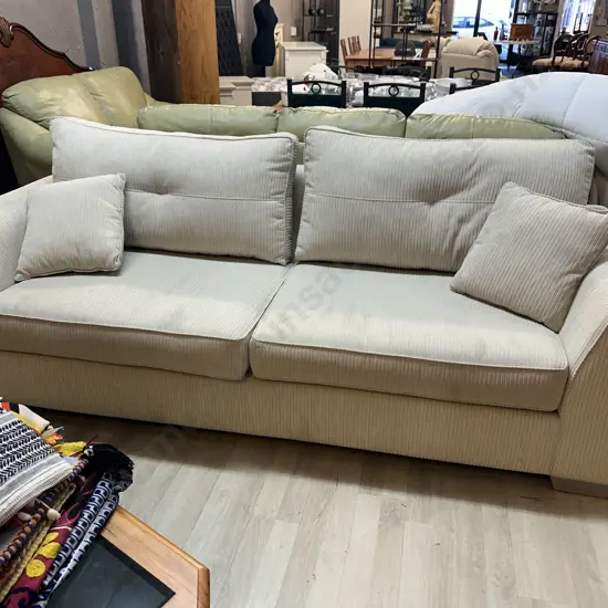 Cream Ribbed Modernist 2.3m Couch, Square Arms