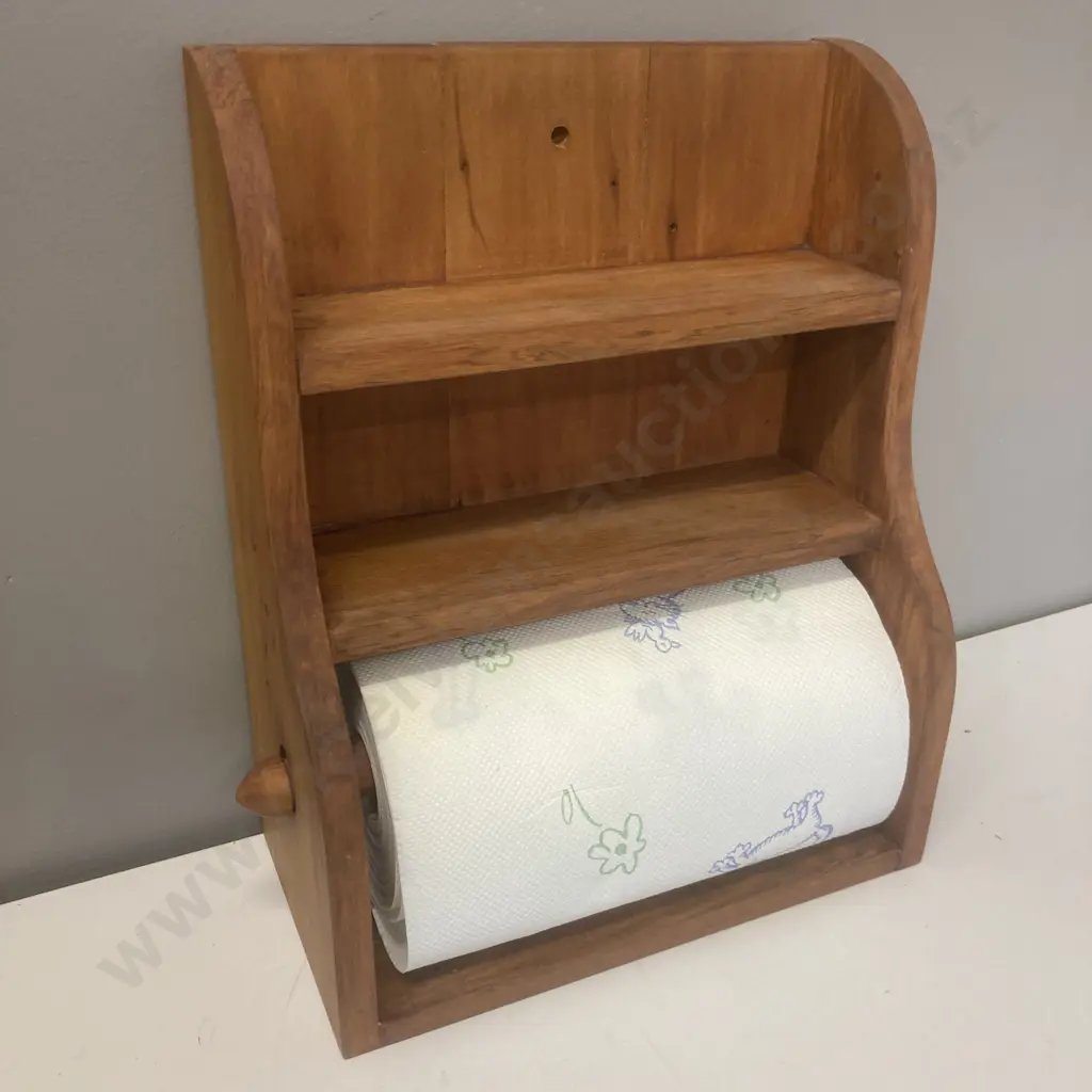 Rimu Paper Towel Holder & Spices Rack. H41 W37 D16cm With a Rimu Toothbrush Holder Image 1++