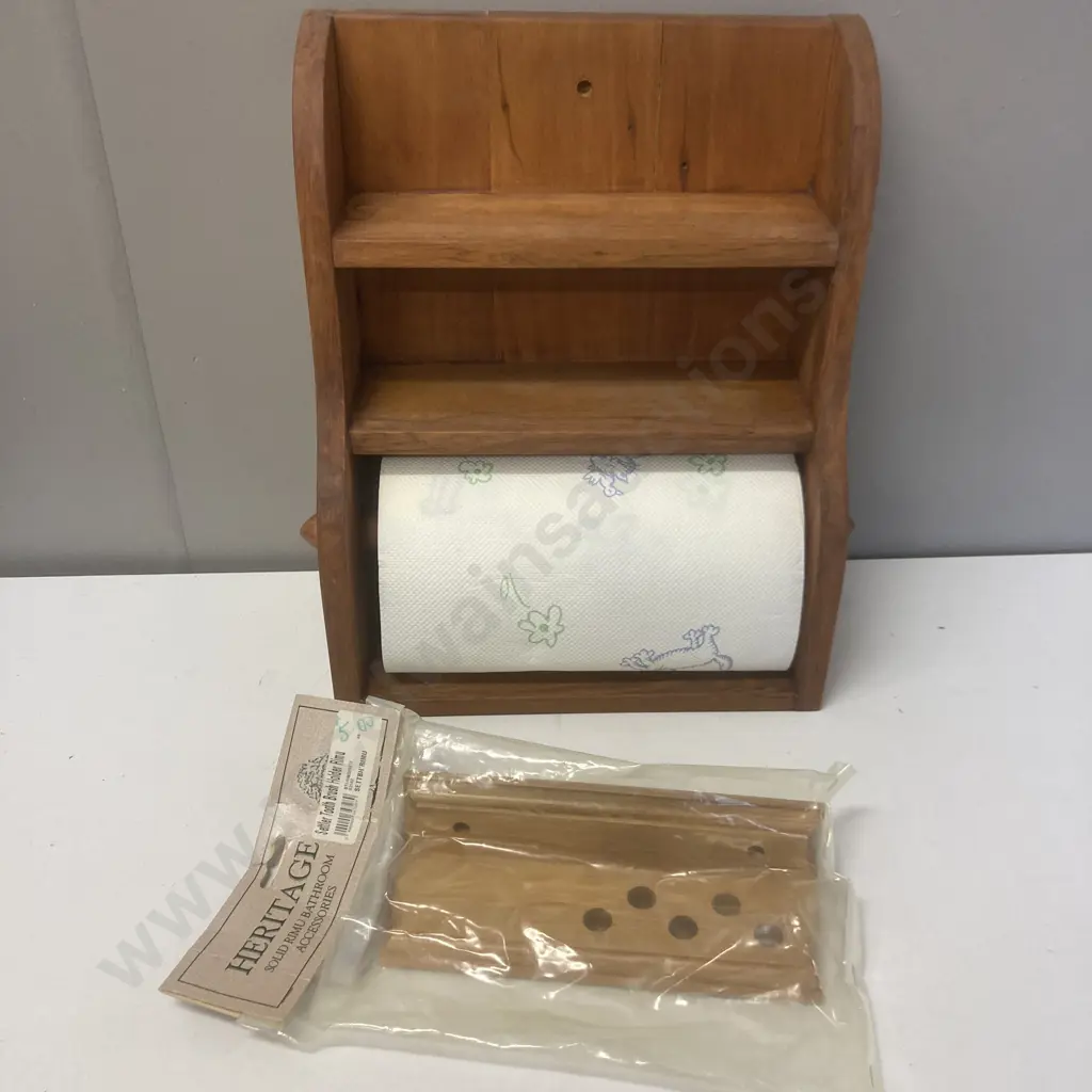 Rimu Paper Towel Holder & Spices Rack. H41 W37 D16cm With a Rimu Toothbrush Holder Image 1++