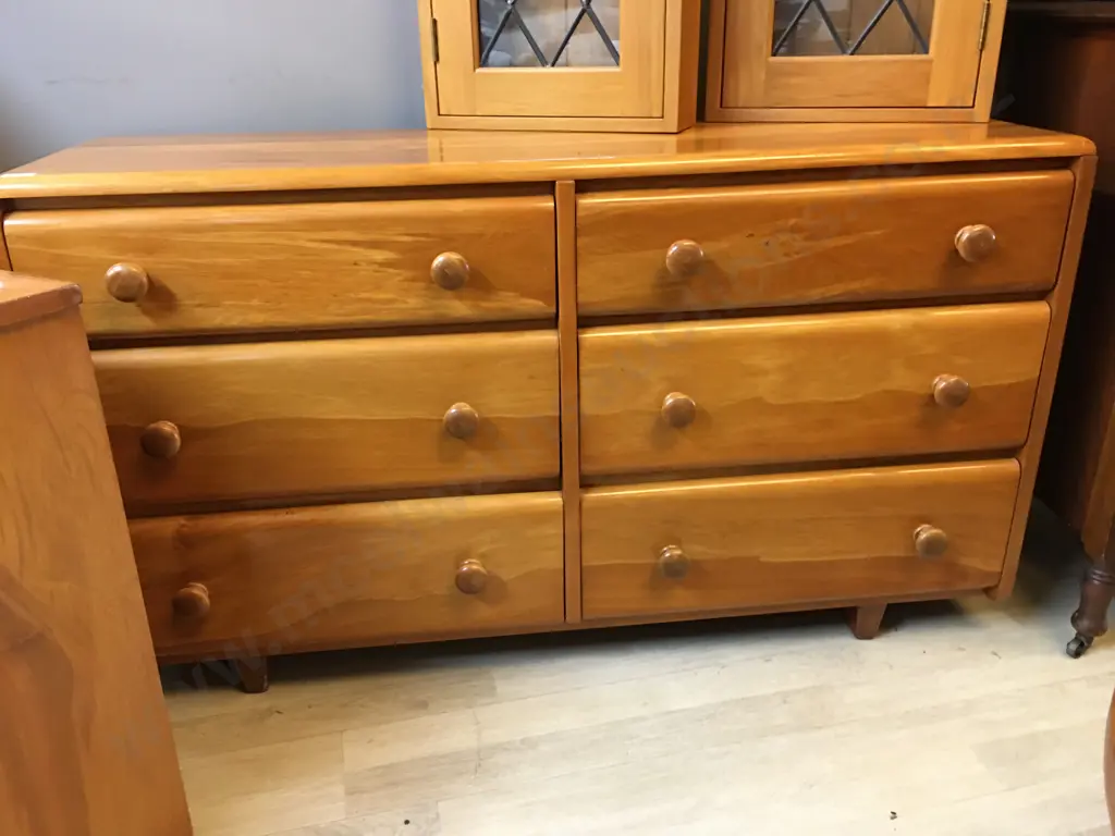 Rimu 6 Drawer Lowboy With Colonial Knob Handles. H66 W118 D37cm Image 1++