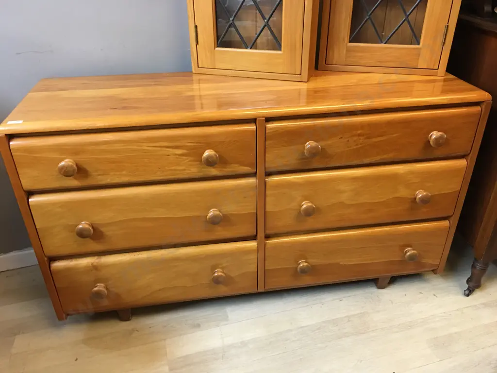 Rimu 6 Drawer Lowboy With Colonial Knob Handles. H66 W118 D37cm Image 1++