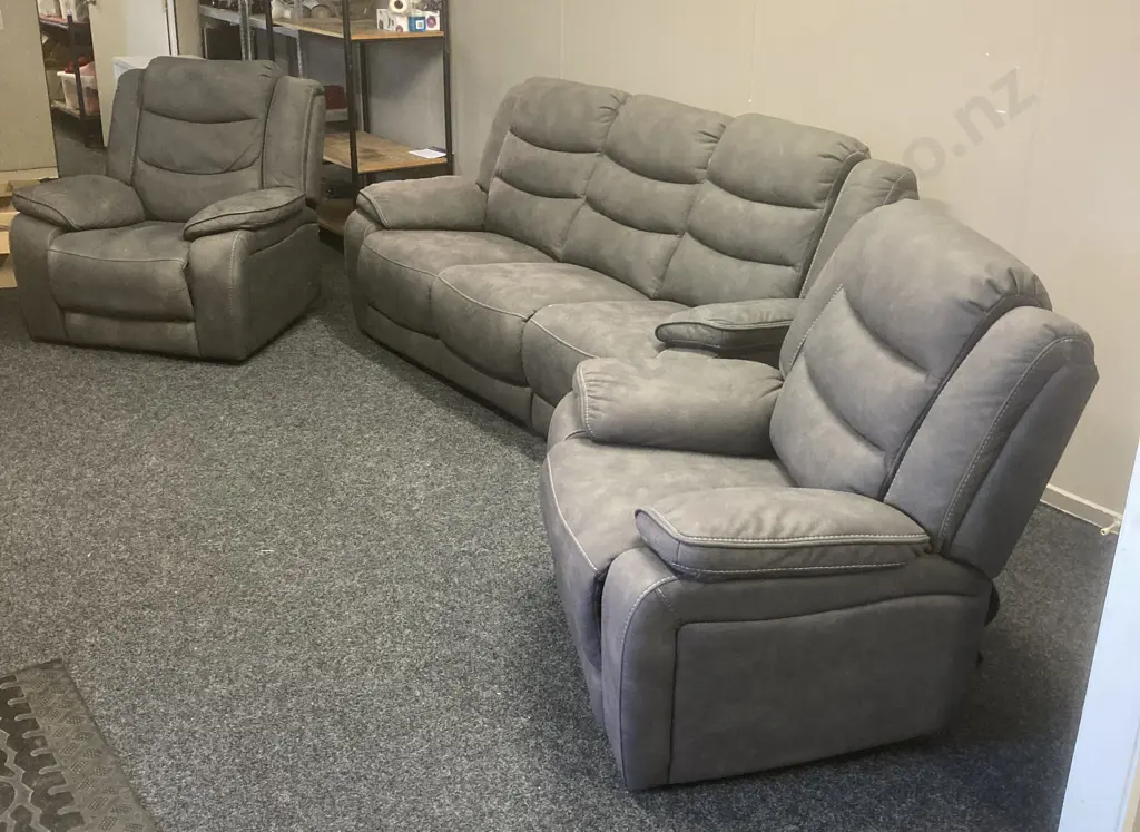 Grey Coloured Recliner Lounge Suite (Ex Harvey Norman) 3+1+1 Image 1++