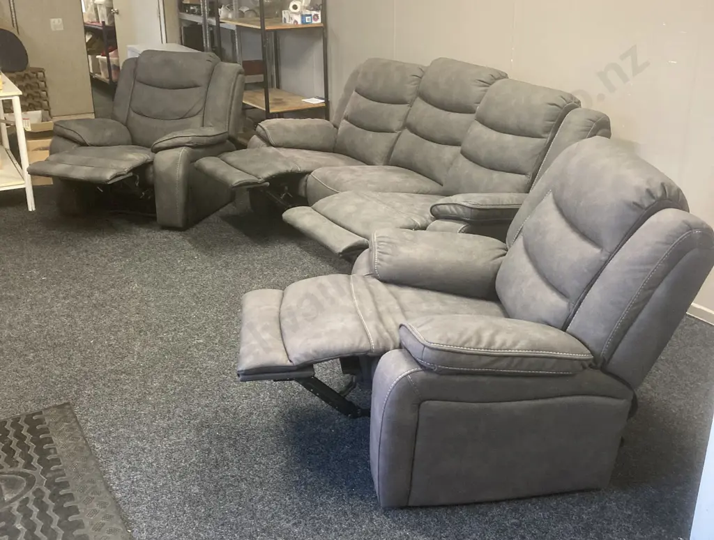 Grey Coloured Recliner Lounge Suite (Ex Harvey Norman) 3+1+1 Image 1++