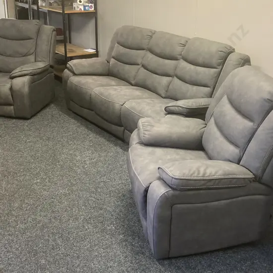 Grey Coloured Recliner Lounge Suite (Ex Harvey Norman) 3+1+1