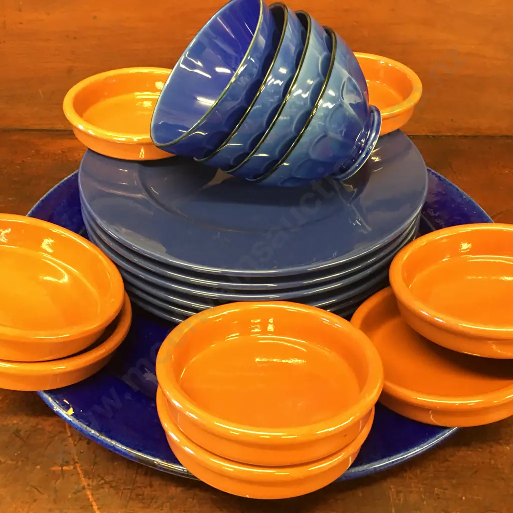 Large Blue Platter, Large Blue Plates & Terrocotta Bowls x8 Image 1++