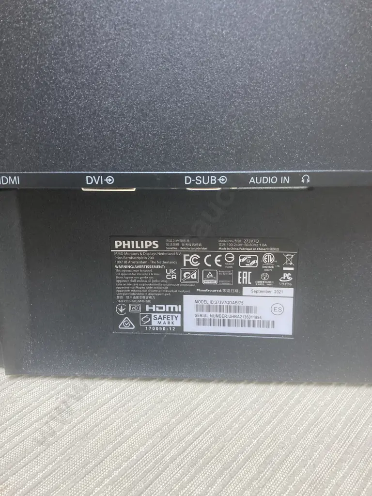 Philips Full HD LCD 27" Monitor, Model 273V7QDAB/75, VGA DVI HDMI (No Stand) Image 1++