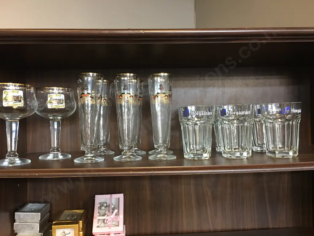 Selection Of Vintage Glasses Including Hoegaarden, Lindemans & Kasteel Image 1++