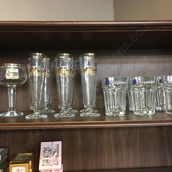 Selection Of Vintage Glasses Including Hoegaarden, Lindemans & Kasteel