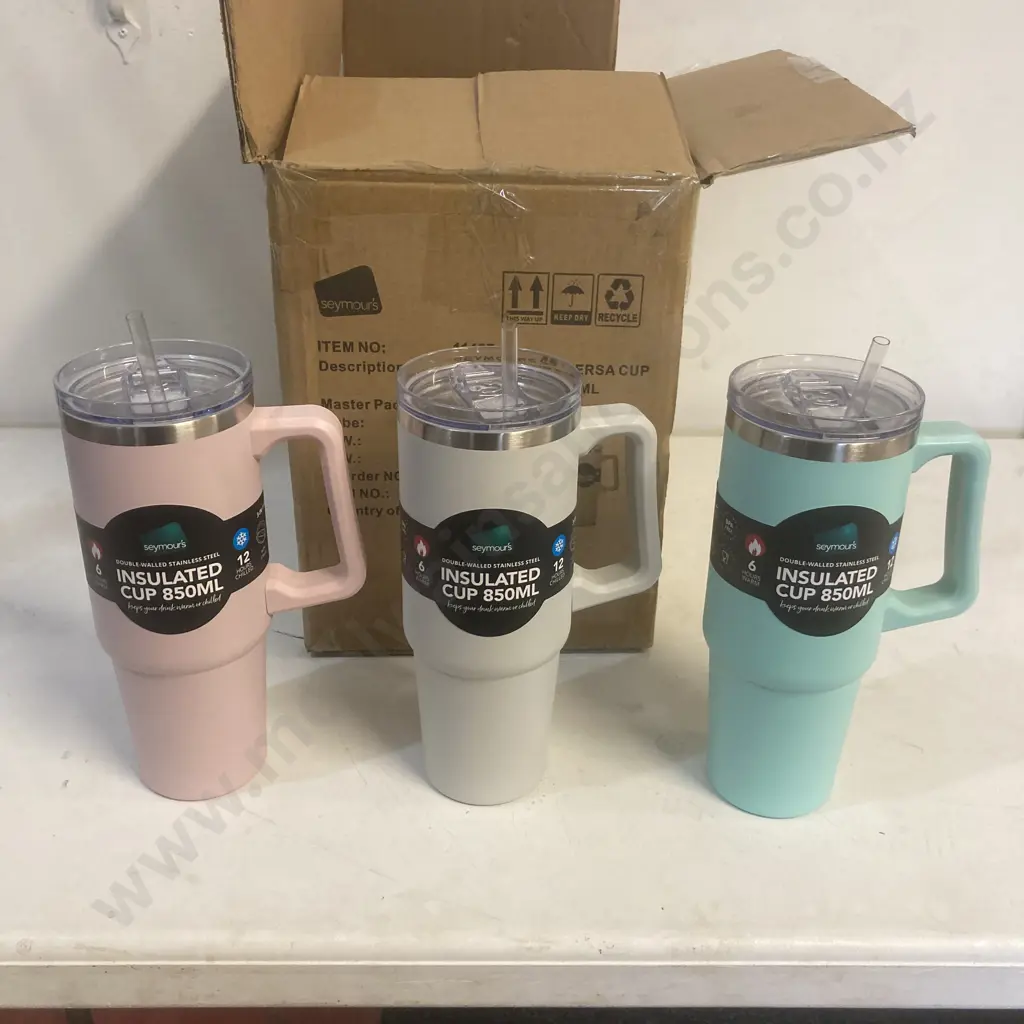 Seymour's 6 x SS Versa Cup With Straw 850ml, Green / Gray / Pink Image 1++