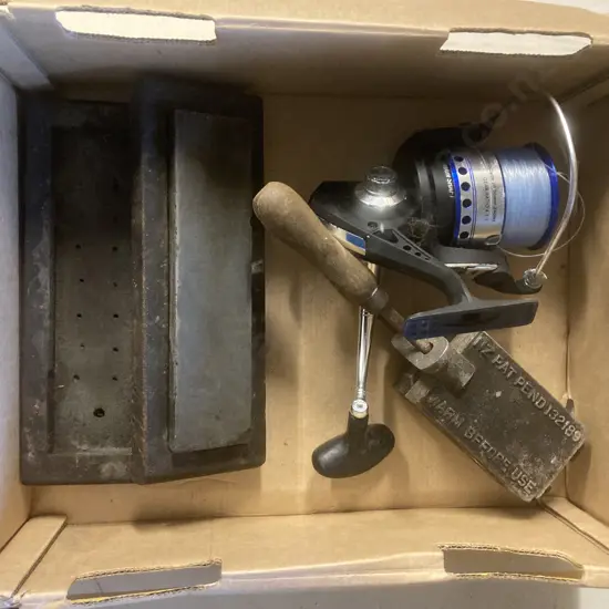 Vintage NZ Lead Sinkers Mold, Jarvis Walker 6000 Spin Reel, Sharpening Stone