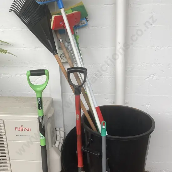 Garden Tools, Hand Tools With Black Lidded Plastic Bin