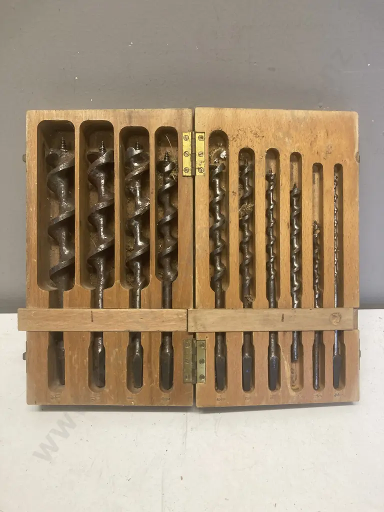 Vintage Augers In Hinged Wooden Case Image 1++