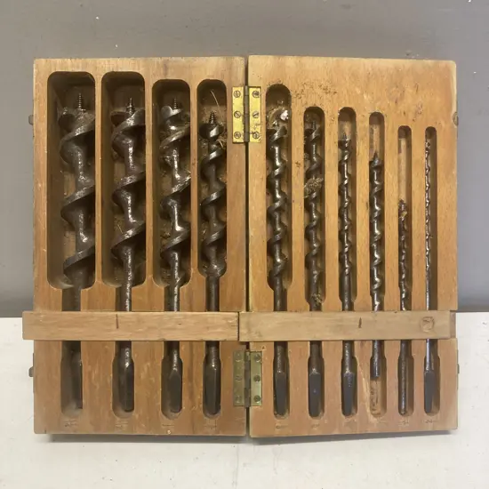 Vintage Augers In Hinged Wooden Case