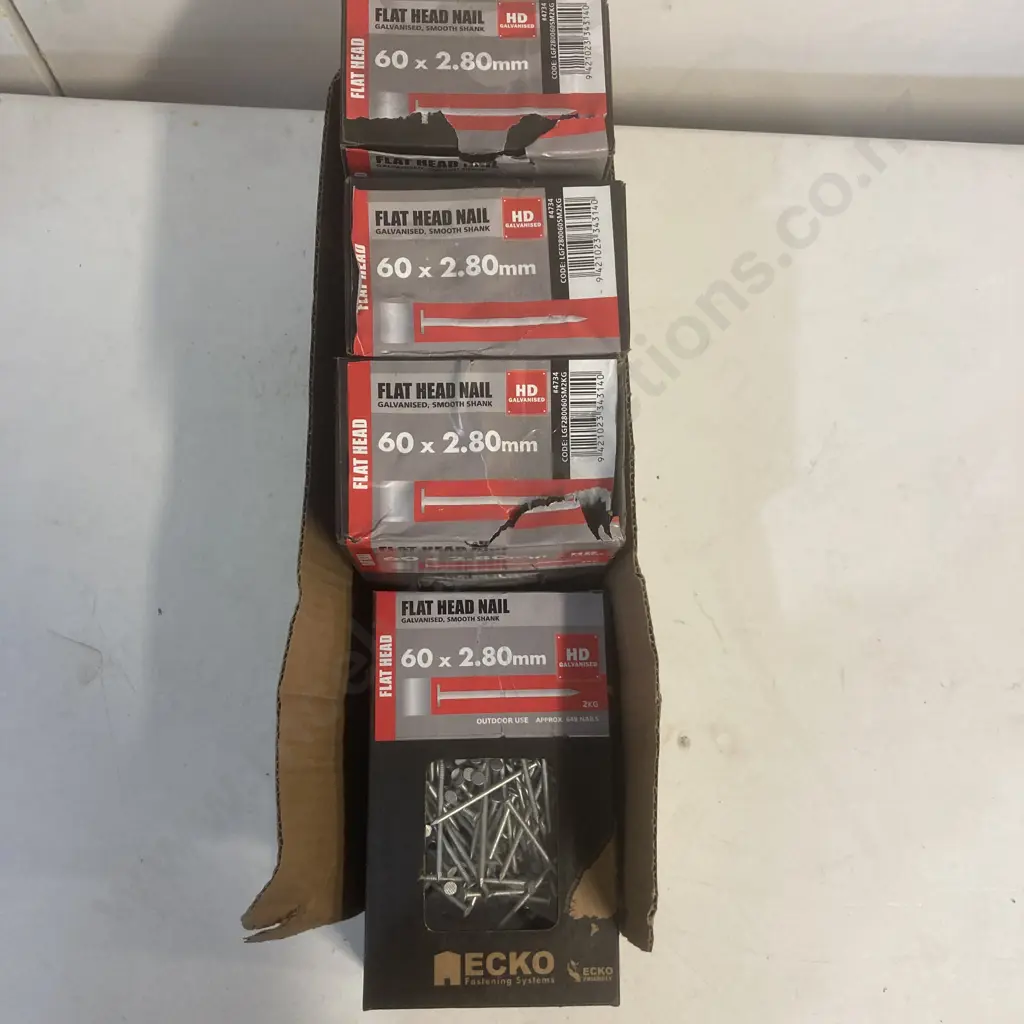 Ecko 60x2.80mm Flat Head HD Galvanised Nails, 4 x 2KG Boxes Image 1++