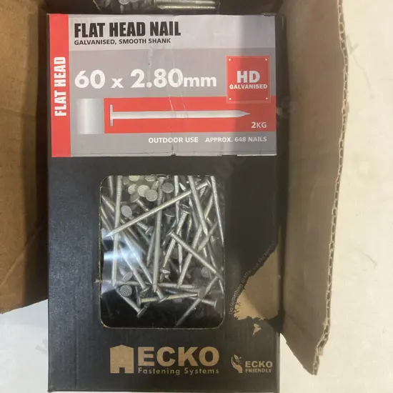 Ecko 60x2.80mm Flat Head HD Galvanised Nails, 4 x 2KG Boxes