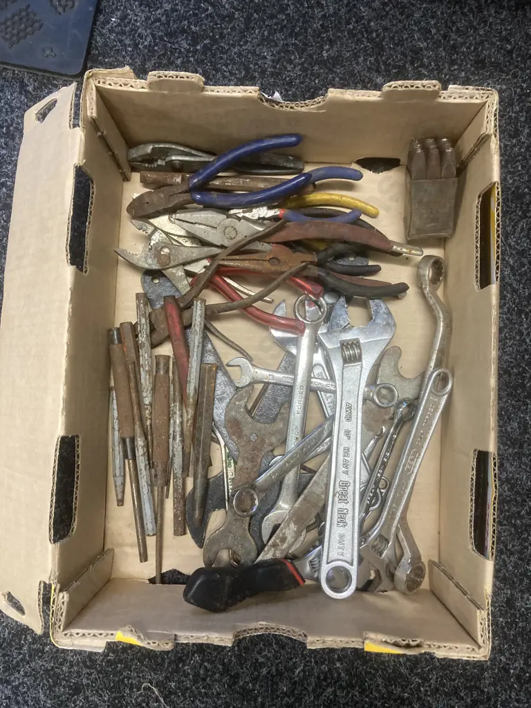 Box lot Pliers, Spanners, Punches Etc Image 1++