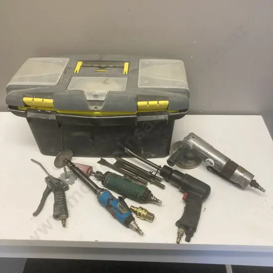 ToolShed Long Nose Air Die Grinder, Black Ridge Air Hammer & Chisels, Air Dremel, Air Grinder, Etc With Stanley Toolbox
