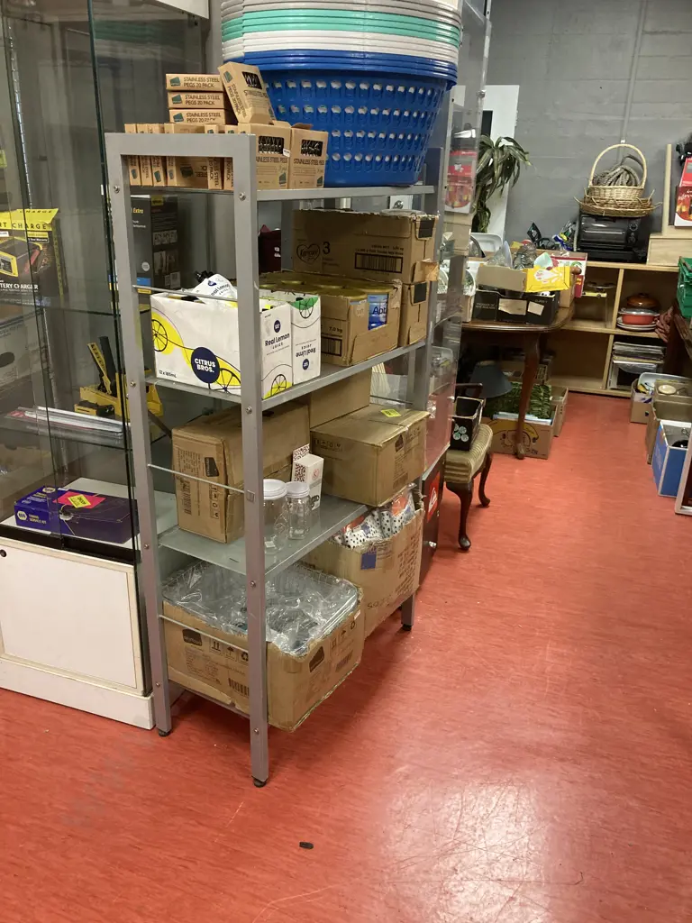 Steel Shelf Unit With 4 Tempered Glass Shelves. H152 W84 D37cm Image 1++