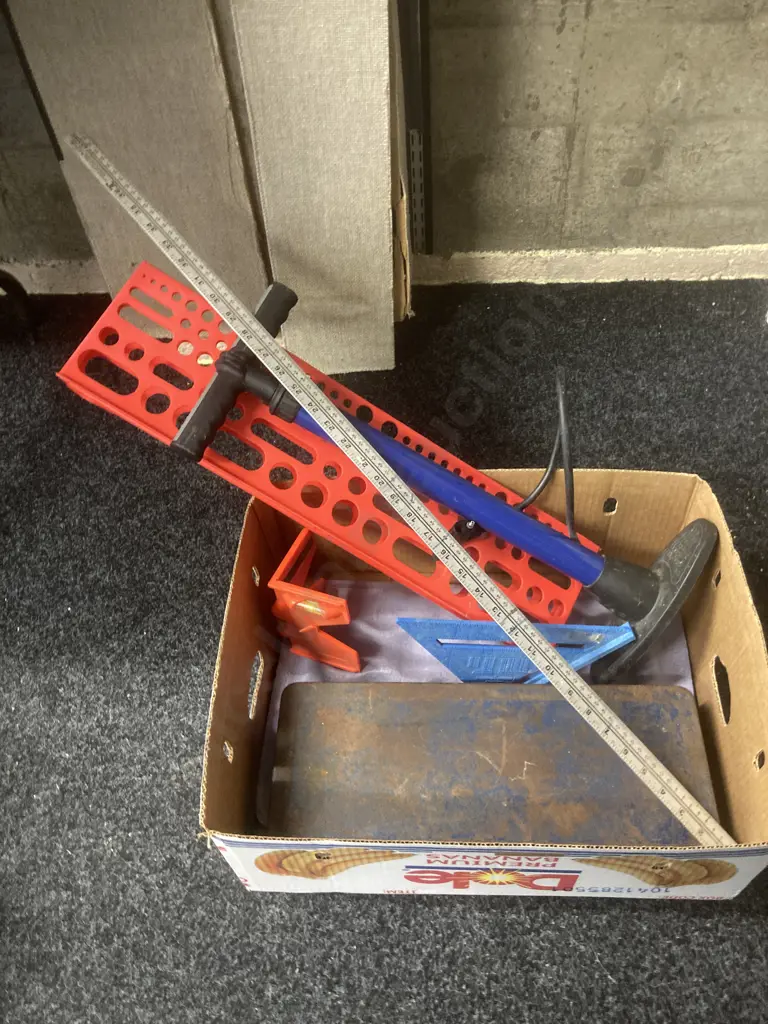 Box lot, Part Socket Set, Tool Hanger, 3' Steel Rule Etc Image 1++