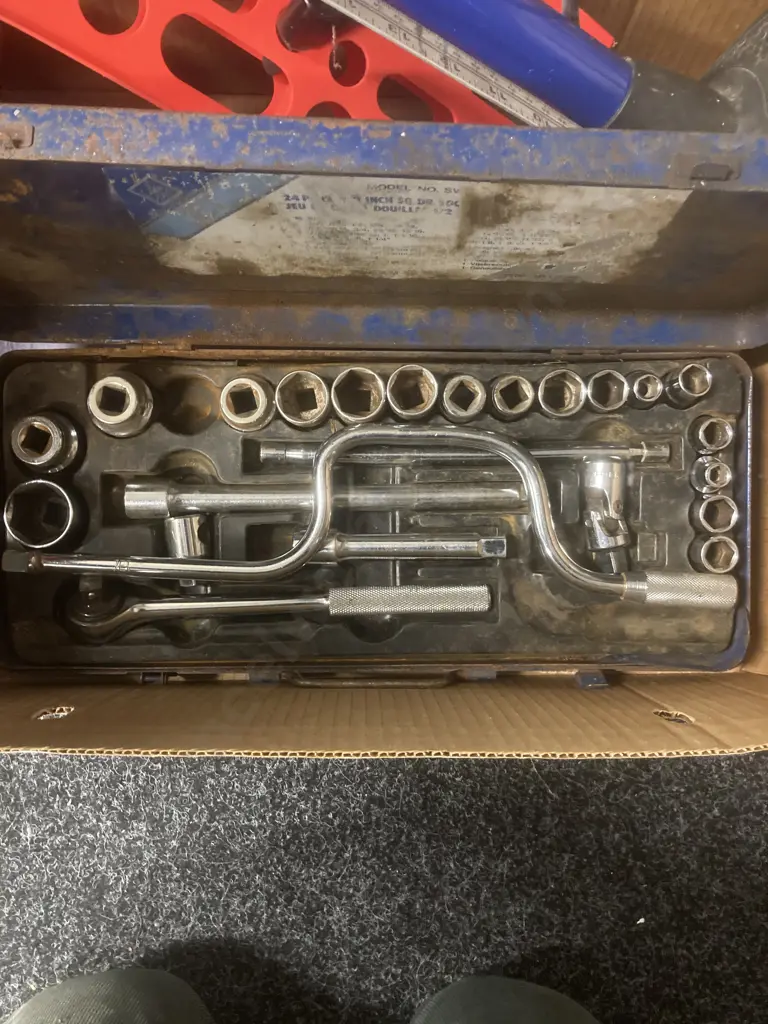 Box lot, Part Socket Set, Tool Hanger, 3' Steel Rule Etc Image 1++