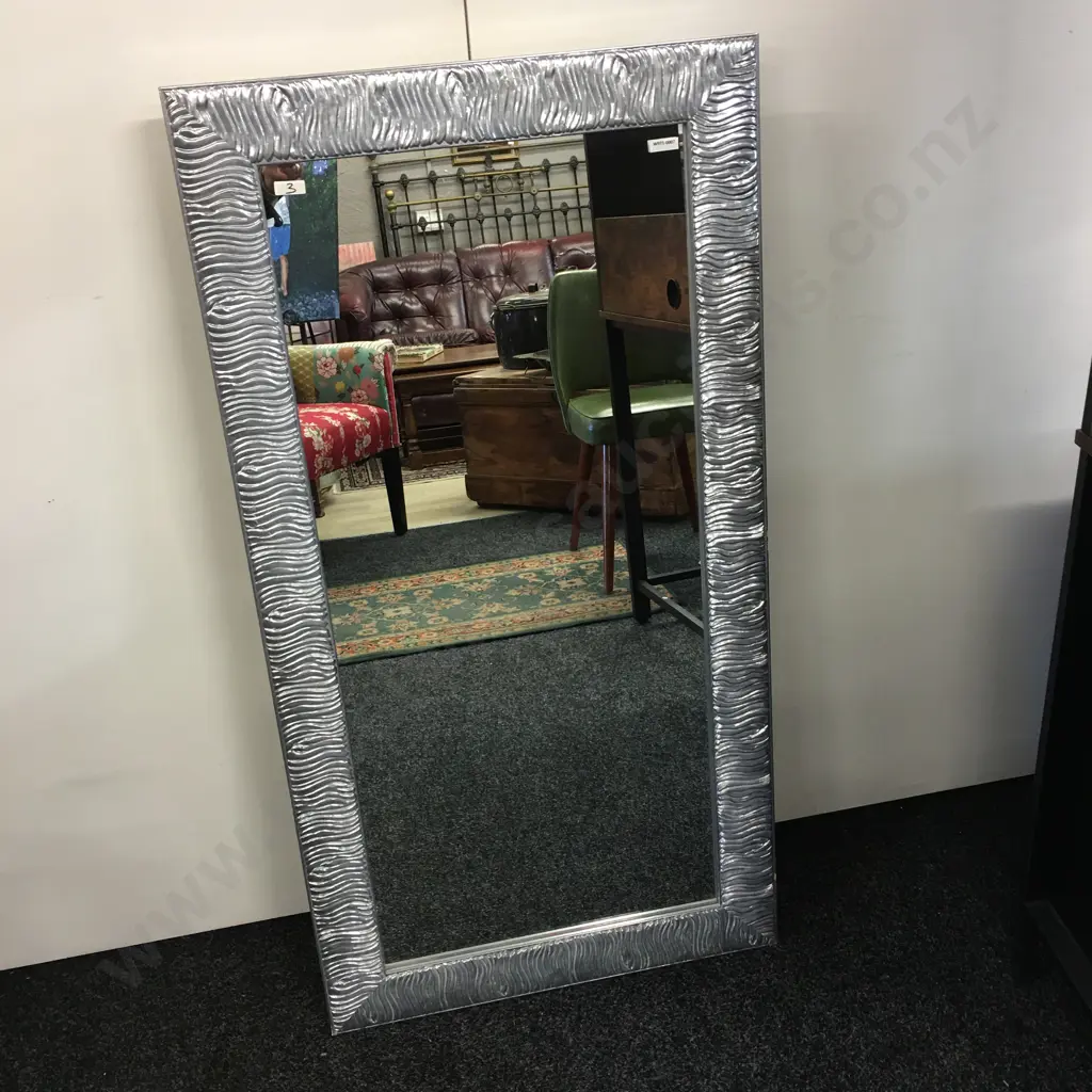 Wall Mirror With a Silver Ridged Metallic Coloured Frame. 115 x 60cm Image 1++