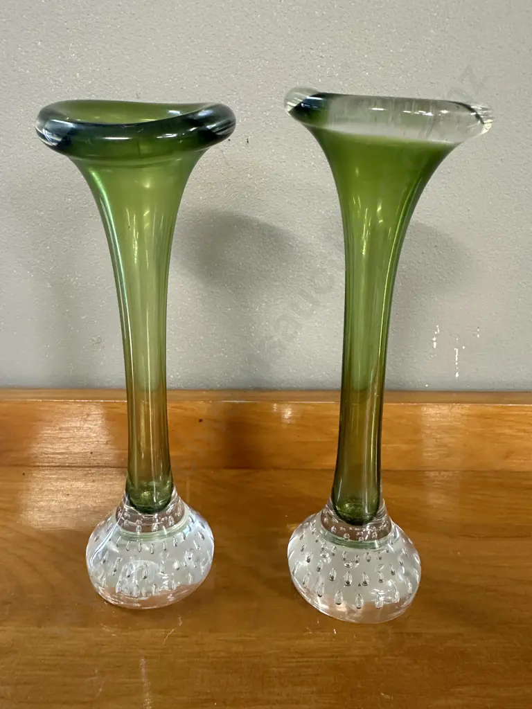 Pair of Vintage Mid Century Swedish Art Glass Bubble Bud Vases. H21cm Image 1++