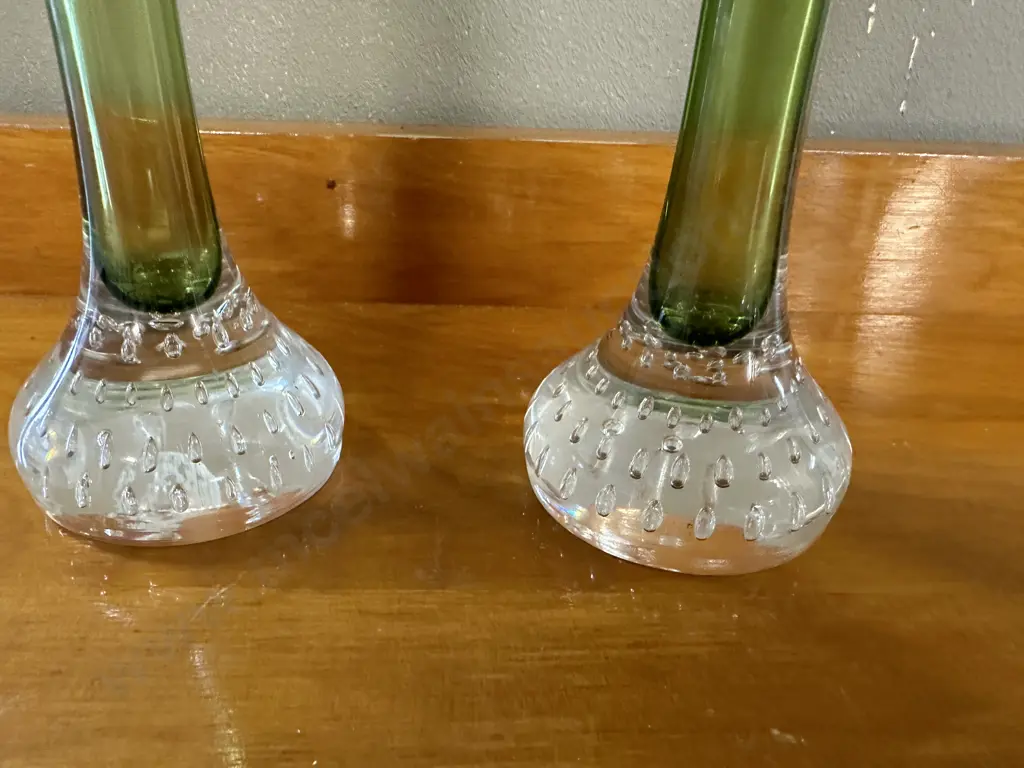 Pair of Vintage Mid Century Swedish Art Glass Bubble Bud Vases. H21cm Image 1++