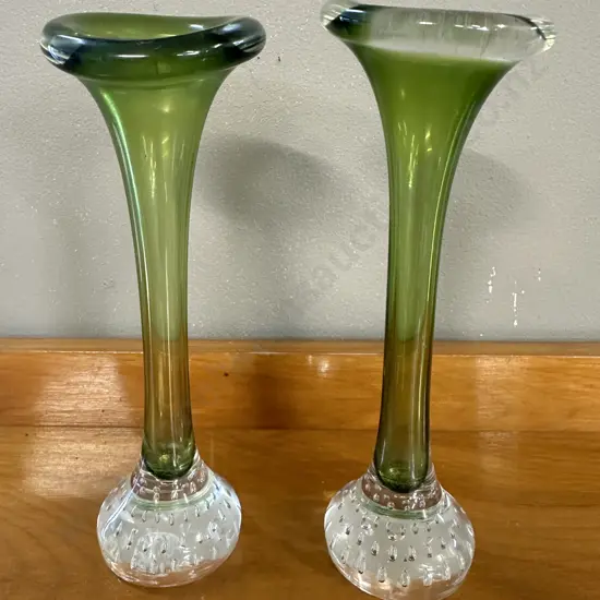 Pair of Vintage Mid Century Swedish Art Glass Bubble Bud Vases. H21cm