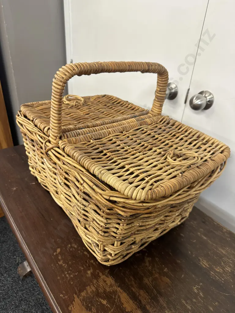 Large Cane Picnic Hamper Double Opening H32,W58cm. Image 1++