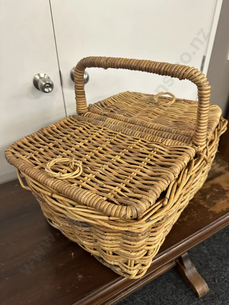 Large Cane Picnic Hamper Double Opening H32,W58cm. Image 1++