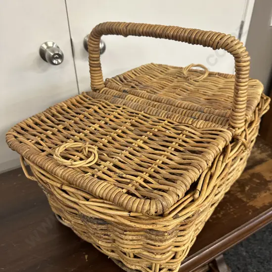 Large Cane Picnic Hamper Double Opening H32,W58cm.