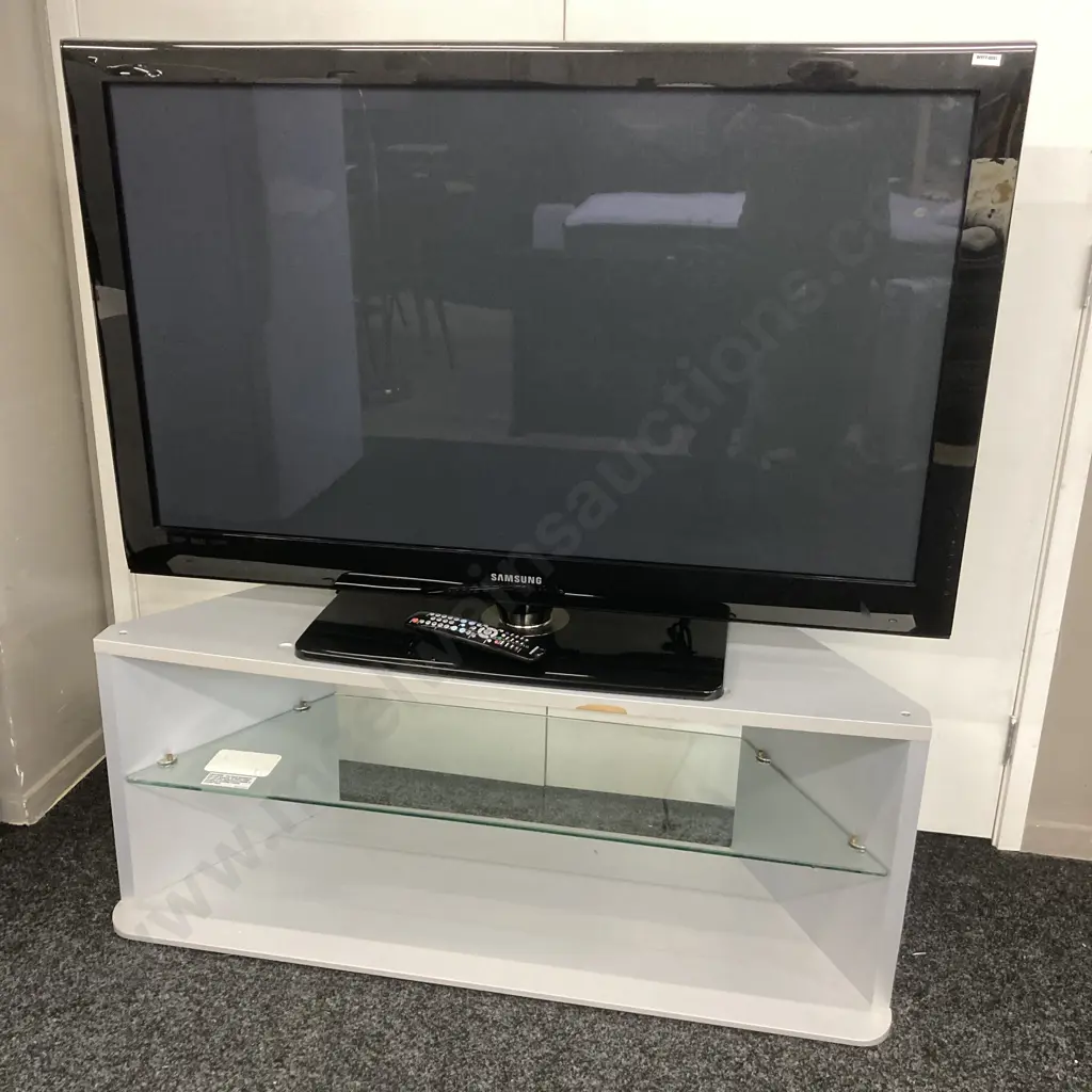 Samsung 50" Full HD Plasma TV PS50A550s1F With Remote Control & Grey TV Stand With Glass Shelf Image 1++