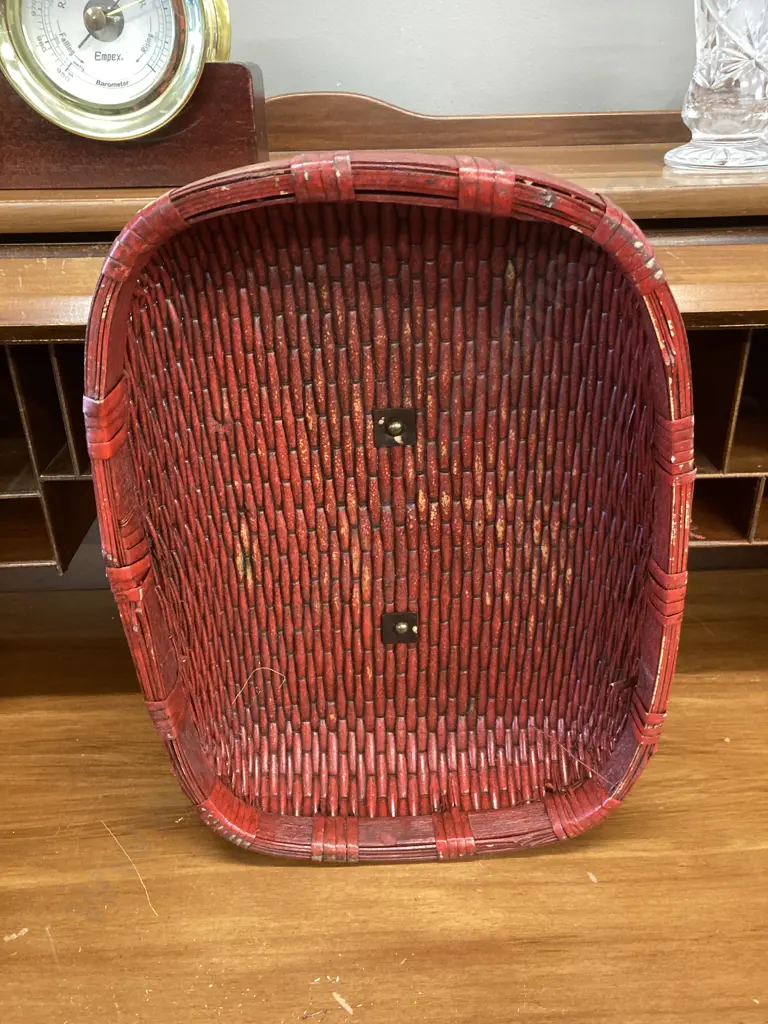 Vintage Rattan & Leather Food Cover. H10 W43 D31cm Image 1++