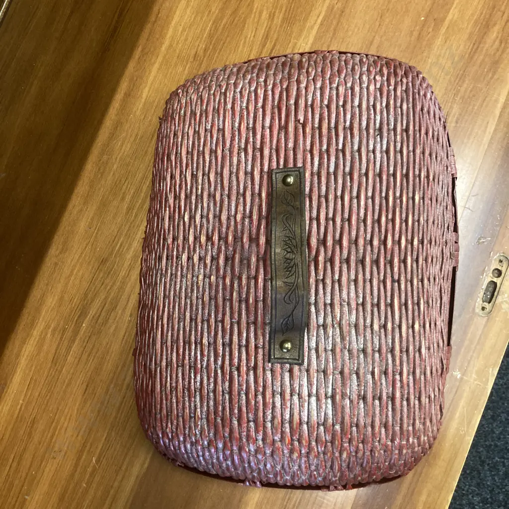 Vintage Rattan & Leather Food Cover. H10 W43 D31cm Image 1++