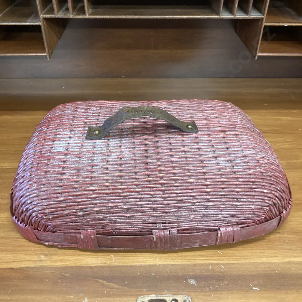 Vintage Rattan & Leather Food Cover. H10 W43 D31cm Image 1++