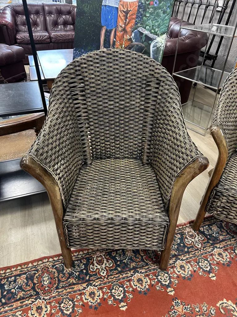 Vintage 1970s Wooden & Rattan Sofa With Pair of Armchairs Image 1++